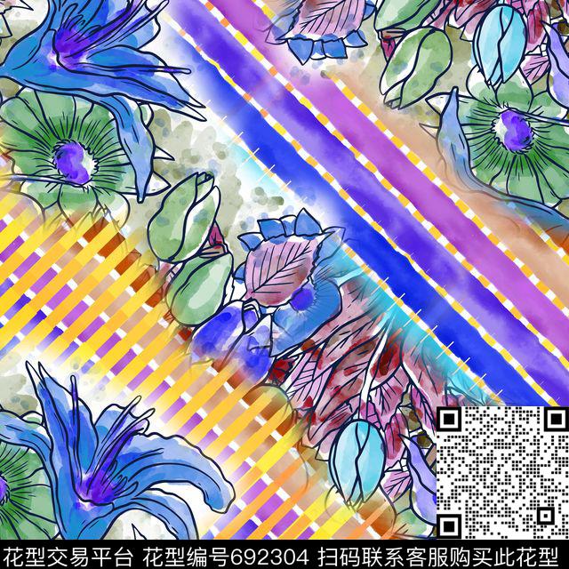20160826-3.jpg - 692304 - 花卉 几何 丝巾方巾 - 数码印花花型 － 方巾花型设计 － 瓦栏