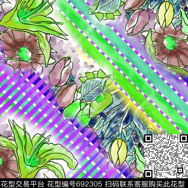 20160826-4.jpg - 692305 - 花卉 几何 丝巾方巾 - 数码印花花型 － 方巾花型设计 － 瓦栏