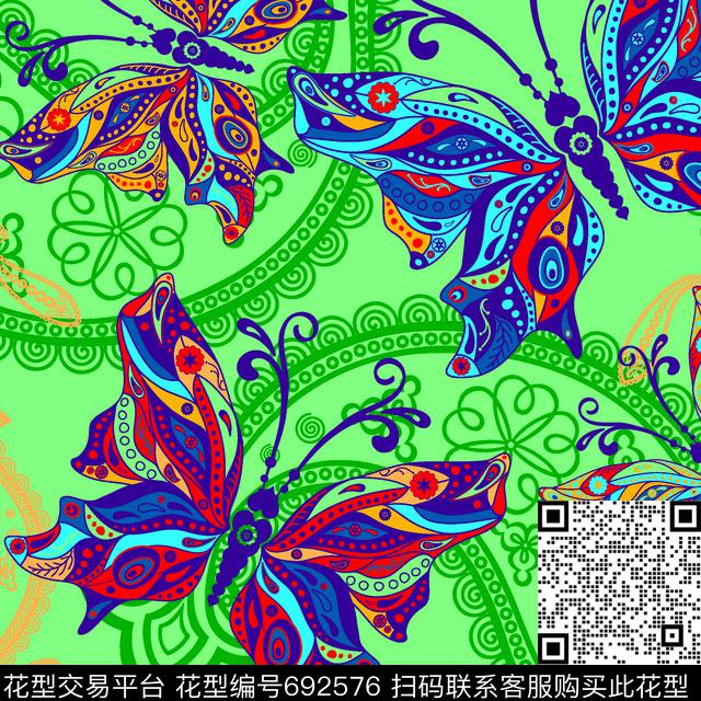 449274.tif - 692576 - 乱花 昆虫 鸟 - 传统印花花型 － 女装花型设计 － 瓦栏