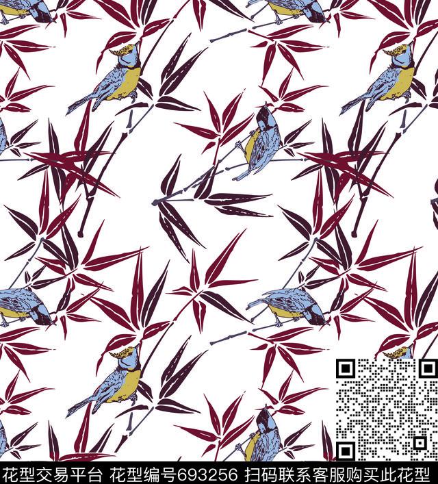 手绘小鸟碎花.jpg - 693256 - 燕子 翅膀 鹦鹉 - 传统印花花型 － 女装花型设计 － 瓦栏