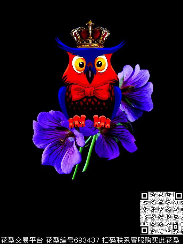 艺术猫头鹰.jpg - 693437 - 趣味 花朵、艺术鹦鹉 - 数码印花花型 － 男装花型设计 － 瓦栏