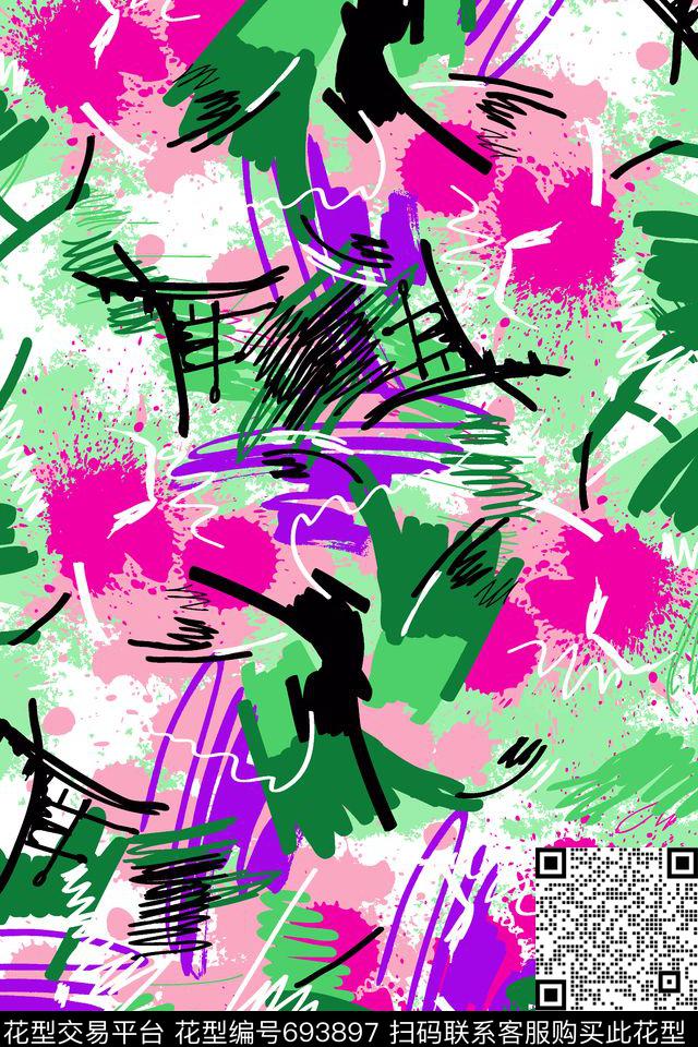 艺术色彩涂鸦08980c.tif - 693897 - 艺术 彩色 涂鸦 - 传统印花花型 － 女装花型设计 － 瓦栏