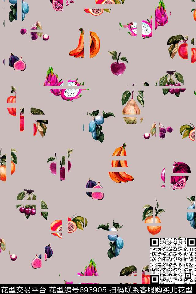 s-6613-3.jpg - 693905 - 高雅 手绘 水果、裁切、抽象 - 数码印花花型 － 女装花型设计 － 瓦栏