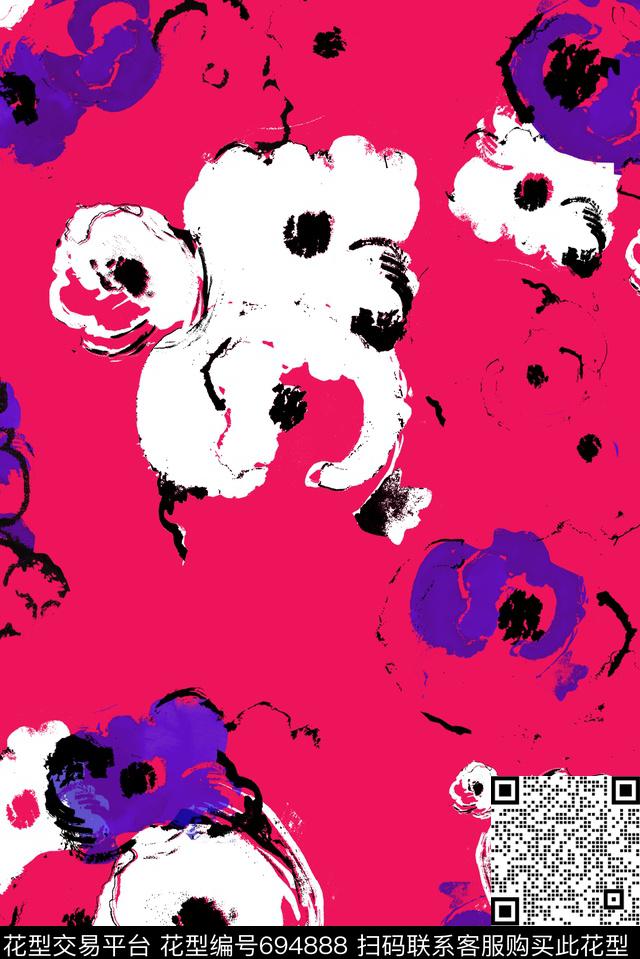 手绘花卉抽象3.jpg - 694888 - 定制 - 数码印花花型 － 女装花型设计 － 瓦栏