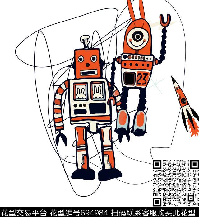 太空图.jpg - 694984 - 机器人 男童 可爱 - 传统印花花型 － 童装花型设计 － 瓦栏