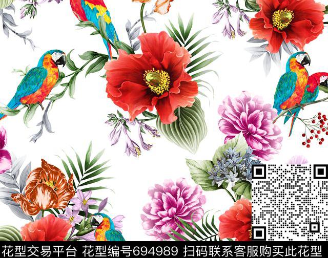 Morning-081016-LSN.tif - 694989 - 大花 鹦鹉 鸟 - 数码印花花型 － 沙发布花型设计 － 瓦栏