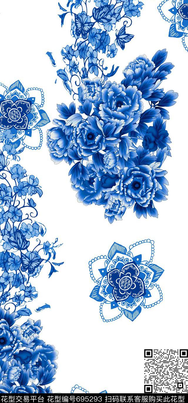 SAWFG010-1.jpg - 695293 - 花卉 青花 素雅 - 数码印花花型 － 女装花型设计 － 瓦栏