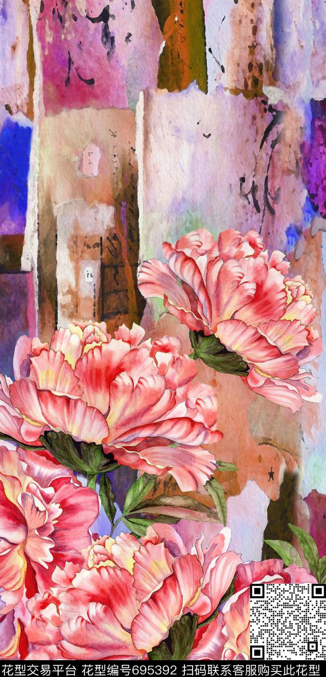 SAWFG013-1.jpg - 695392 - 油画 花卉 刷纹 - 数码印花花型 － 女装花型设计 － 瓦栏