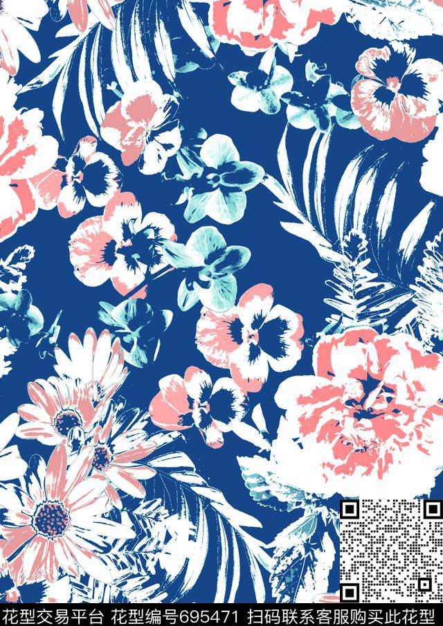 时尚简单黑白花20160825-Color 1.tif - 695471 - 火烈鸟 时尚泳装 热带花型 - 传统印花花型 － 女装花型设计 － 瓦栏