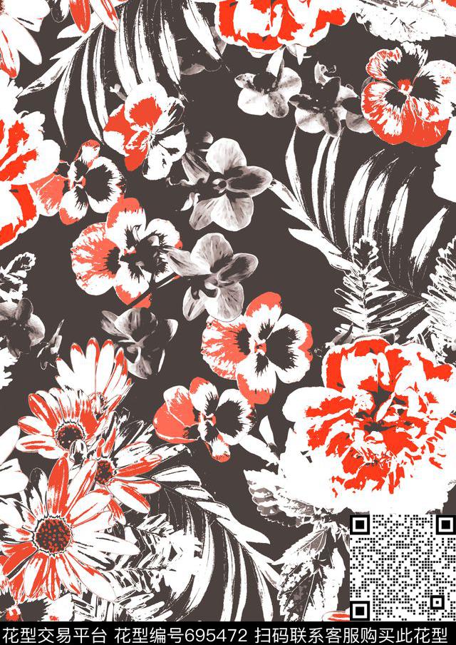 时尚简单黑白花20160825-Color 2.tif - 695472 - 火烈鸟 时尚泳装 热带花型 - 传统印花花型 － 女装花型设计 － 瓦栏