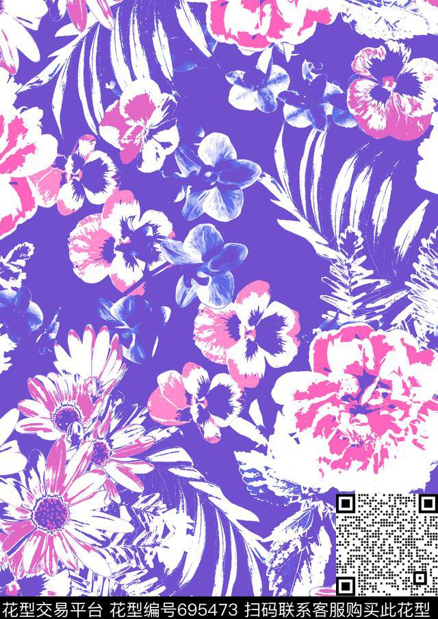 时尚简单黑白花20160825-Color 3.tif - 695473 - 火烈鸟 时尚泳装 热带花型 - 传统印花花型 － 女装花型设计 － 瓦栏