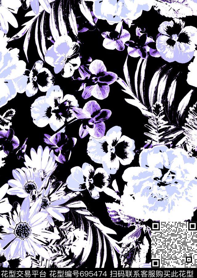 时尚简单黑白花20160825-Color 4.tif - 695474 - 火烈鸟 时尚泳装 热带花型 - 传统印花花型 － 女装花型设计 － 瓦栏