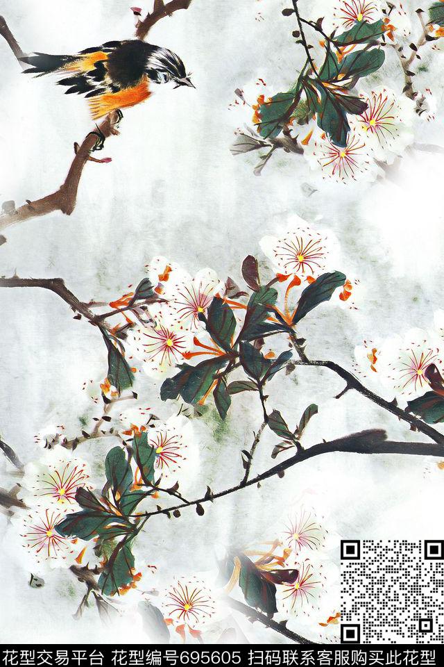 水墨风2.jpg - 695605 - 中国风 水墨画 晕染 - 数码印花花型 － 女装花型设计 － 瓦栏