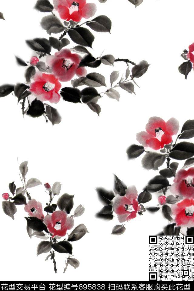 1286.jpg - 695838 - 国画花卉 水彩 素雅 - 数码印花花型 － 女装花型设计 － 瓦栏