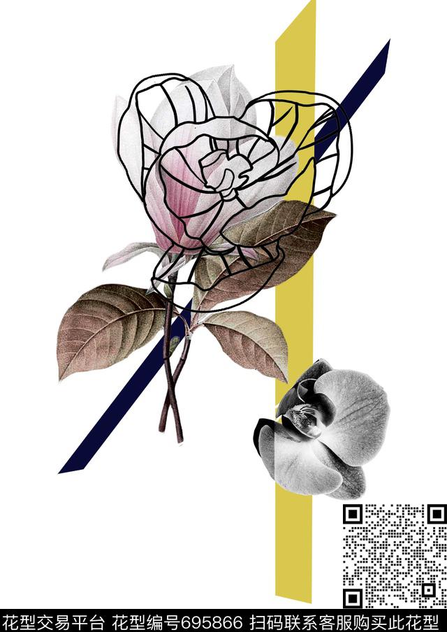 花朵T恤副本.jpg - 695866 - 优雅 玉兰花 花朵 - 数码印花花型 － 女装花型设计 － 瓦栏