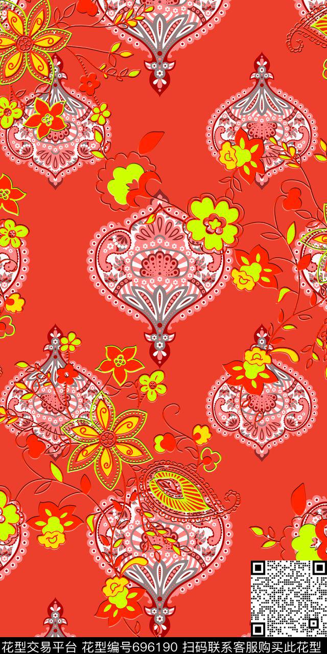 0826-05.jpg - 696190 - 时尚 花纹 民族 - 传统印花花型 － 女装花型设计 － 瓦栏