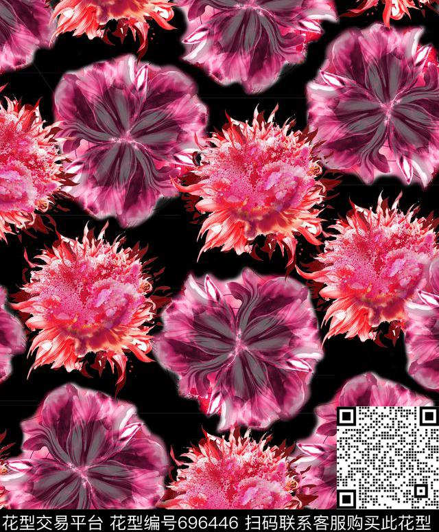 花卉.tif - 696446 - 大花 花卉 花朵 - 数码印花花型 － 女装花型设计 － 瓦栏