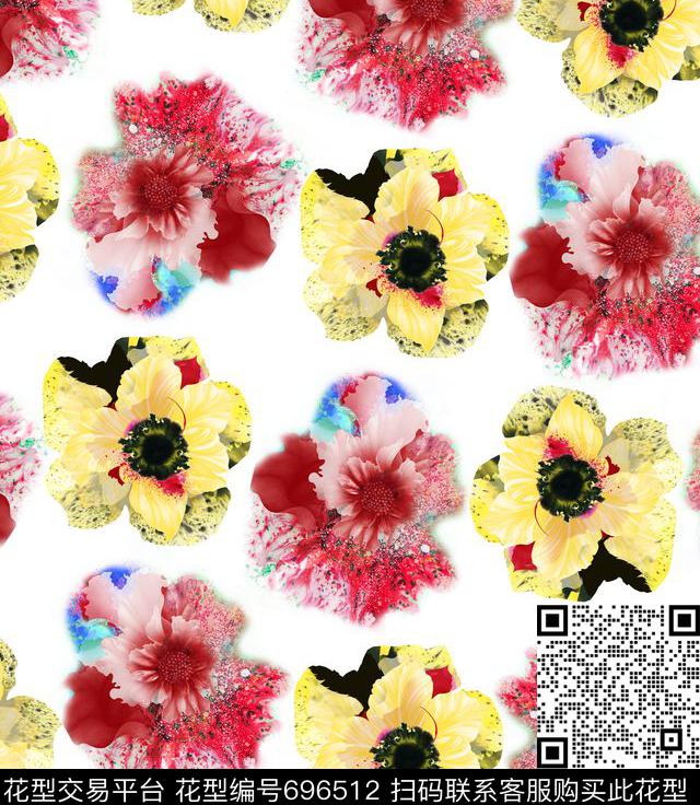 泼墨花.tif - 696512 - 花朵 大花 花卉 - 数码印花花型 － 女装花型设计 － 瓦栏