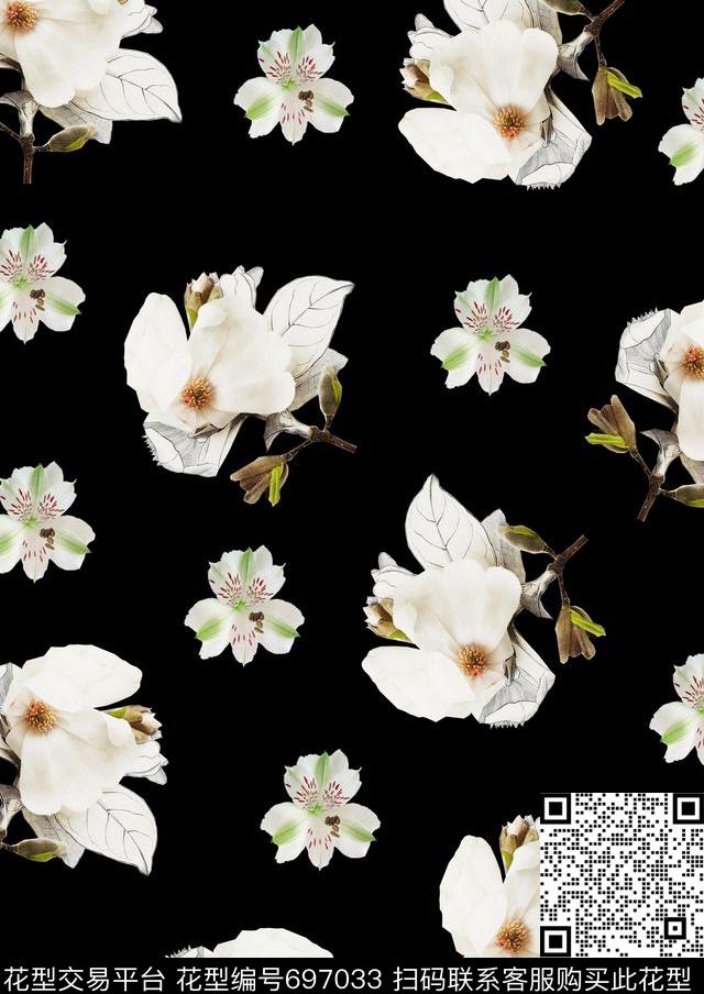 清新花型.tif - 697033 - 艺术花卉 手绘花卉 花朵 - 传统印花花型 － 女装花型设计 － 瓦栏