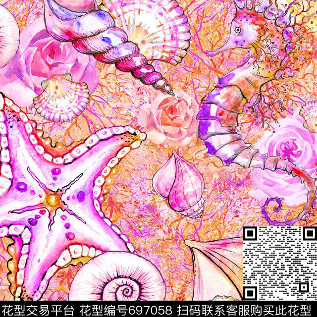 378922.jpg - 697058 - seashells tropical summer - 数码印花花型 － 泳装花型设计 － 瓦栏