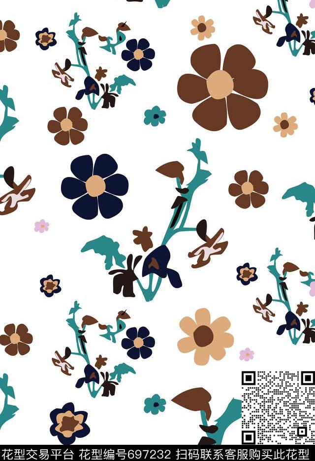 简约几何花卉B.jpg - 697232 - 花朵 花卉 几何 - 传统印花花型 － 女装花型设计 － 瓦栏