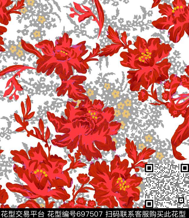 2.jpg - 697507 - 玫瑰 分色 小碎花 - 传统印花花型 － 女装花型设计 － 瓦栏