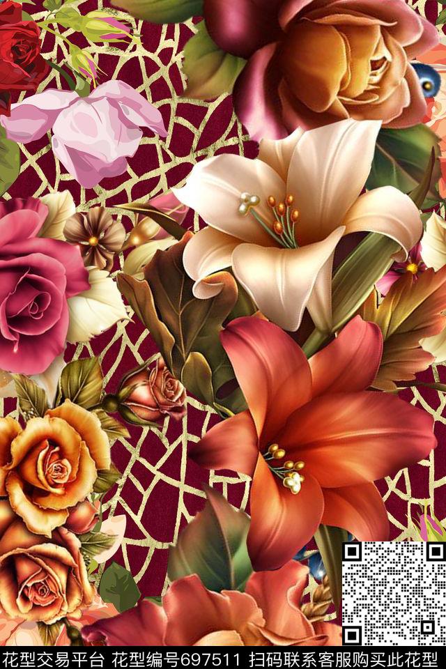 324354.2.jpg - 697511 - lattice flowers romantic - 数码印花花型 － 女装花型设计 － 瓦栏