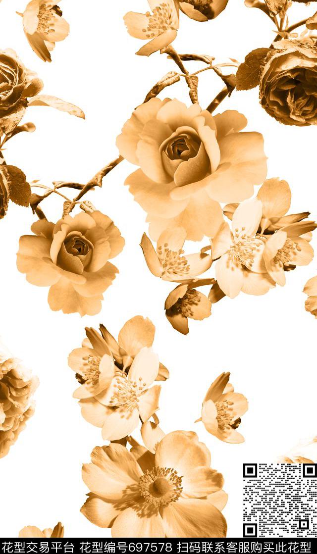 S08--AH029.jpg - 697578 - 花卉 单色 纯底 - 数码印花花型 － 女装花型设计 － 瓦栏