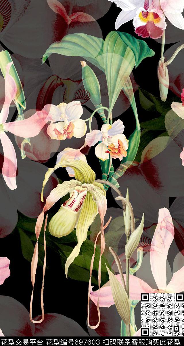 20160827.jpg - 697603 - 工笔花卉 花卉 黑底 - 数码印花花型 － 女装花型设计 － 瓦栏