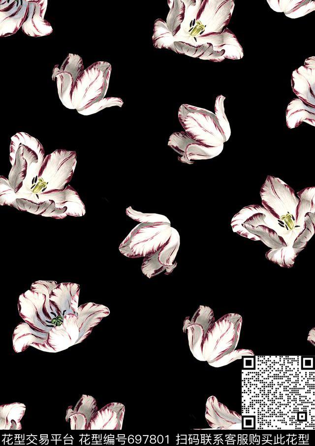 新花.tif - 697801 - 康乃馨 玉兰花 兰花 - 数码印花花型 － 女装花型设计 － 瓦栏