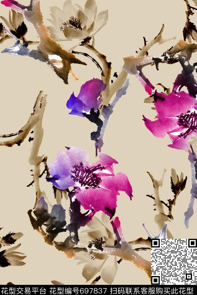CYWL-415.jpg - 697837 - 花朵 花卉 中国风 - 数码印花花型 － 女装花型设计 － 瓦栏