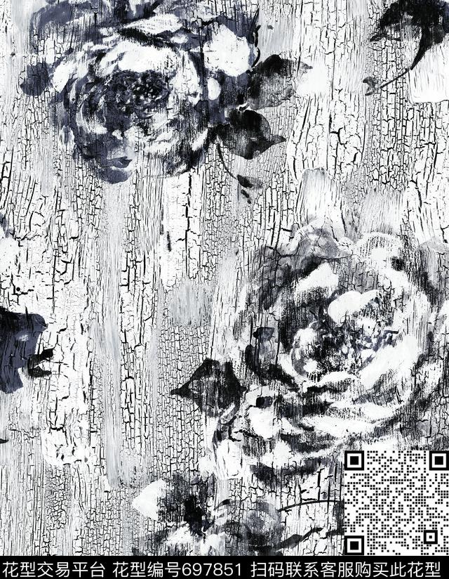 瓦栏.tif - 697851 - 树枝肌理 油墨 纹理 - 数码印花花型 － 墙纸花型设计 － 瓦栏