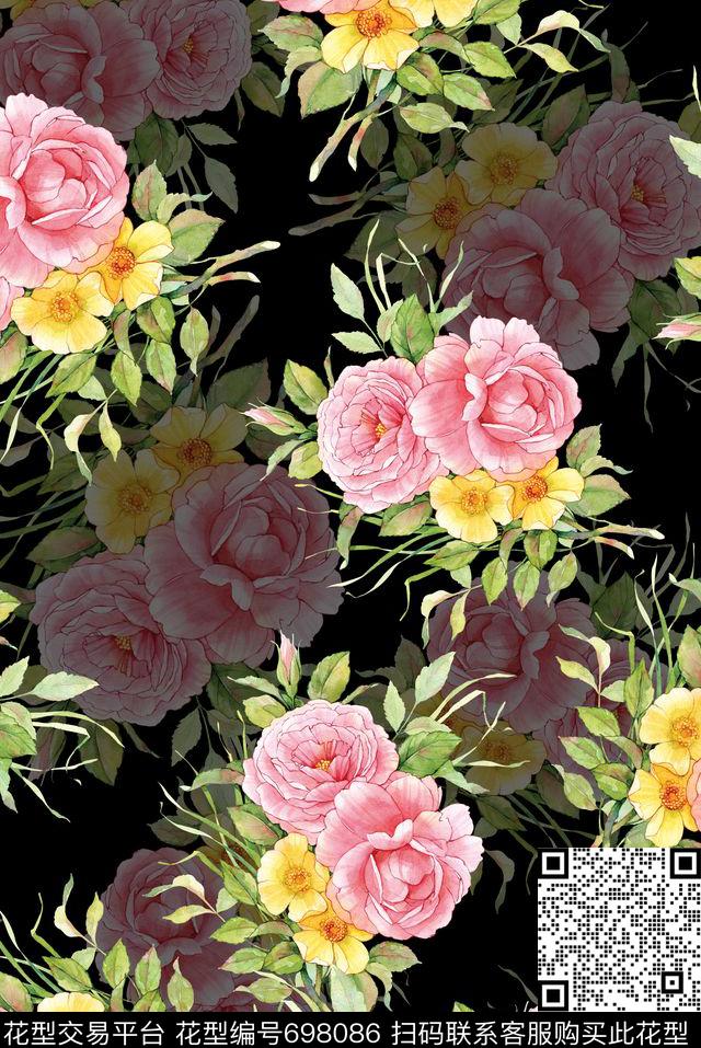 wal-160829-1-3.jpg - 698086 - 牡丹 玫瑰 花朵 - 数码印花花型 － 女装花型设计 － 瓦栏