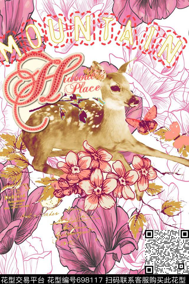 小鹿.jpg - 698117 - 独幅 童装 动物纹 - 数码印花花型 － 童装花型设计 － 瓦栏