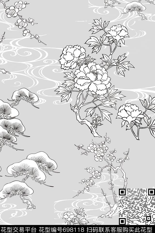 君子与美人.jpg - 698118 - 民族风 植物纹 窗帘 - 数码印花花型 － 窗帘花型设计 － 瓦栏