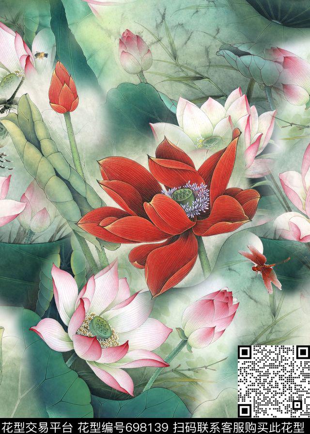 FY0539.jpg - 698139 - 民族风 中国风 荷花 - 数码印花花型 － 女装花型设计 － 瓦栏