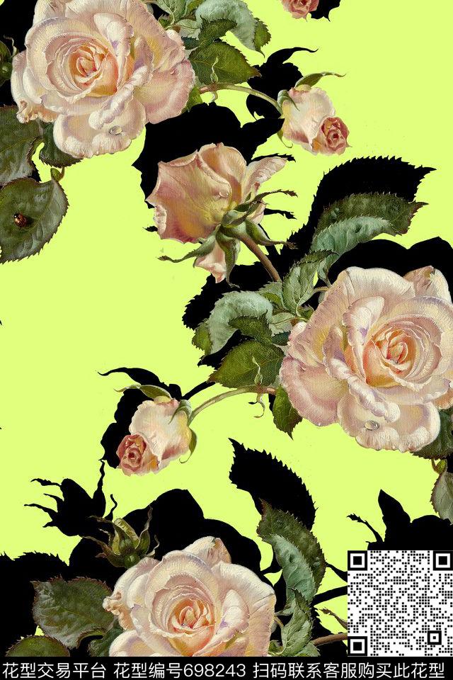 玫瑰.jpg - 698243 - 乱花 大花 玫瑰 - 数码印花花型 － 女装花型设计 － 瓦栏