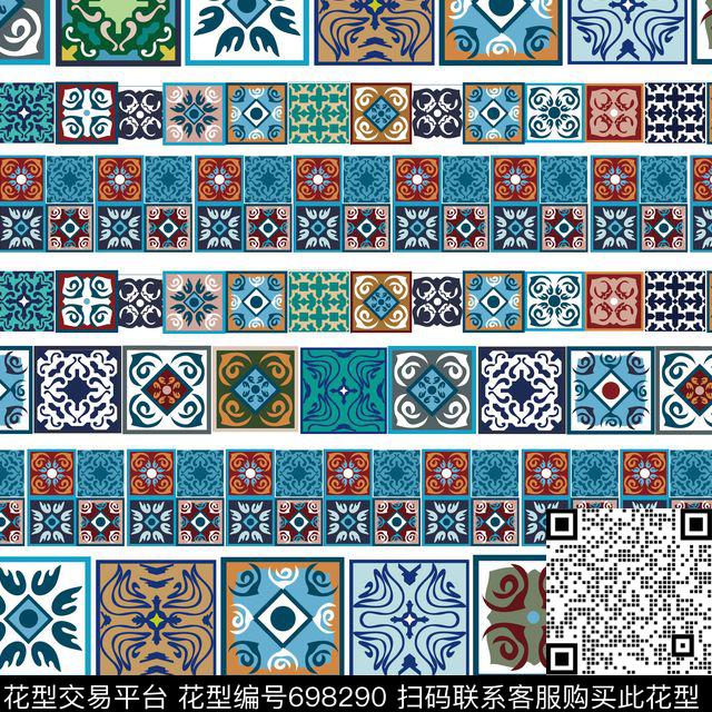 方块民族瓷砖条形.jpg - 698290 - 波西米亚 地毯 宫廷风 - 传统印花花型 － 女装花型设计 － 瓦栏