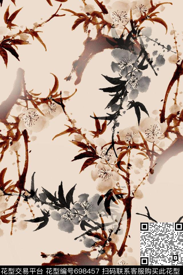 CYWL-418.jpg - 698457 - 写意梅花 花朵 中国风 - 数码印花花型 － 女装花型设计 － 瓦栏