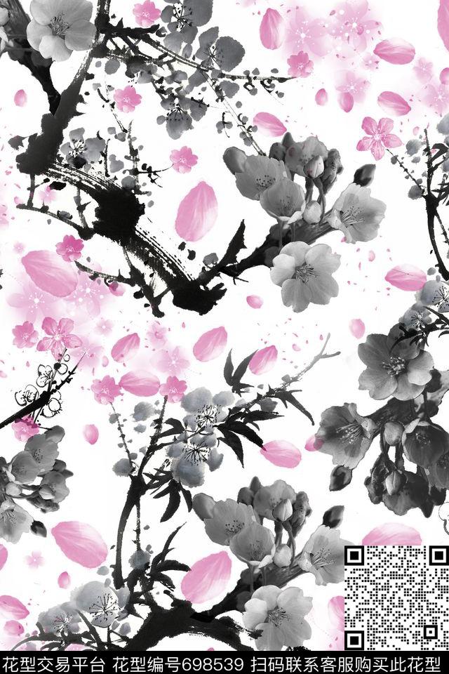 128456.1.jpg - 698539 - Chinese wind sakura - 数码印花花型 － 女装花型设计 － 瓦栏