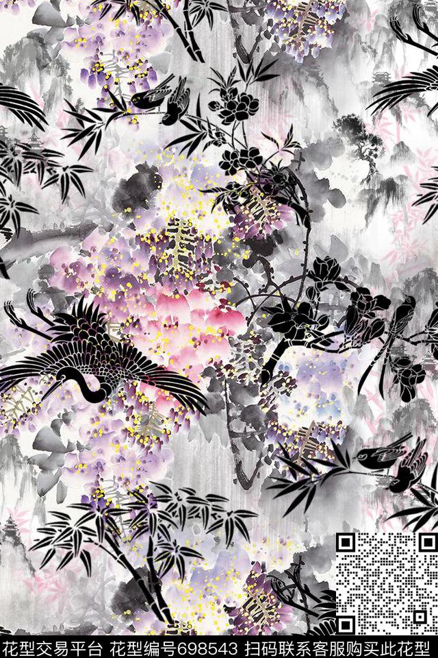 123409.1.jpg - 698543 - Chinese wind sakura - 数码印花花型 － 女装花型设计 － 瓦栏