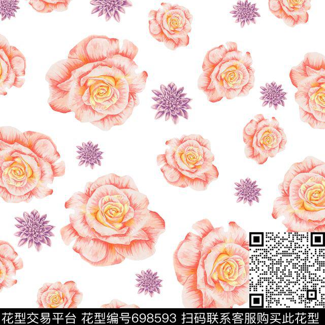 花朵月季榄菊.jpg - 698593 - 雏菊 玫瑰 花朵 - 数码印花花型 － 女装花型设计 － 瓦栏