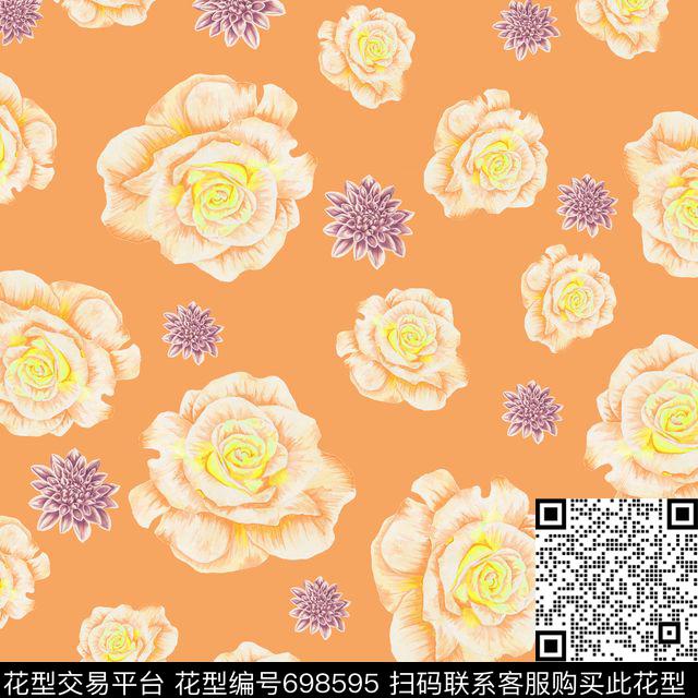 花朵月季榄菊粉.jpg - 698595 - 雏菊 玫瑰 花朵 - 数码印花花型 － 女装花型设计 － 瓦栏