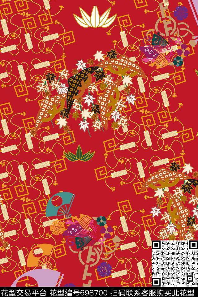 和风.jpg - 698700 - 工笔画 女装 民族风 - 传统印花花型 － 女装花型设计 － 瓦栏