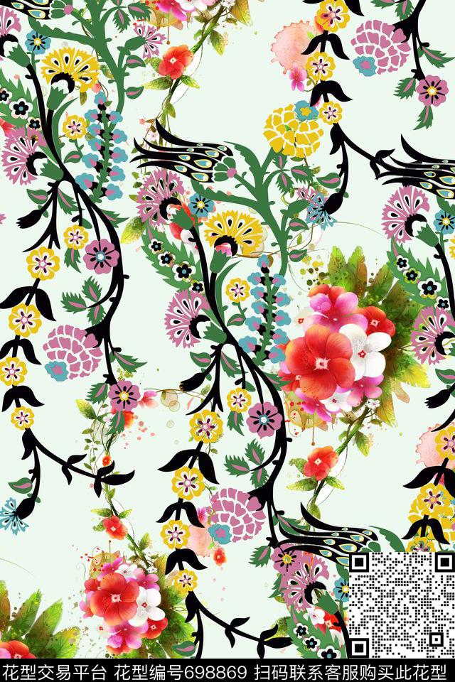 16082554.jpg - 698869 - 女装 鸟 花鸟植物 - 数码印花花型 － 女装花型设计 － 瓦栏