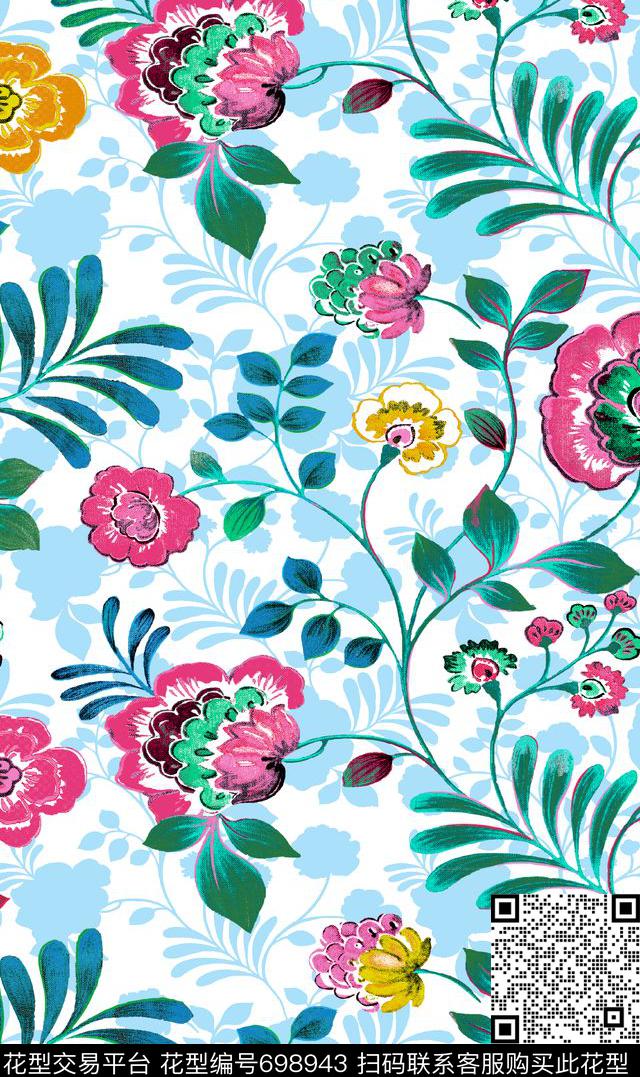 缠枝花纹2.jpg - 698943 - 花朵 植物 花卉 - 传统印花花型 － 女装花型设计 － 瓦栏