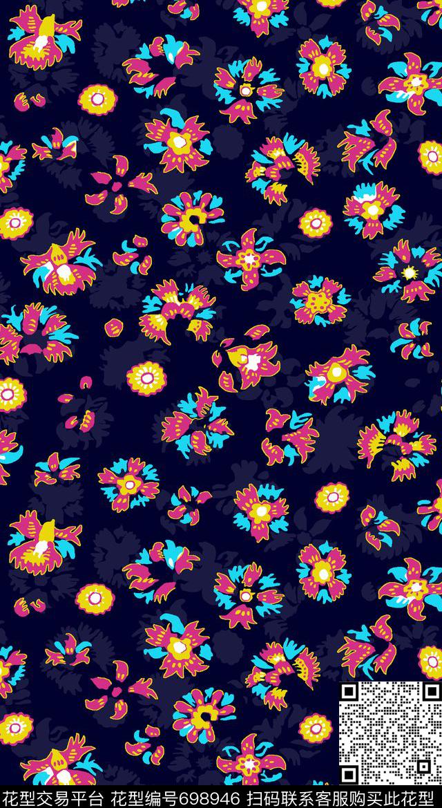 趣味矢量花纹.jpg - 698946 - 手绘花朵 花朵 花卉 - 传统印花花型 － 女装花型设计 － 瓦栏