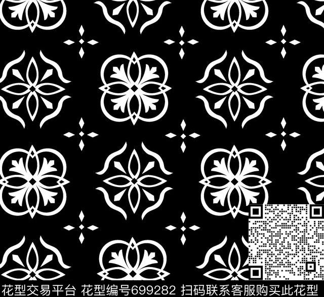 简单民族花-Color 3.tif - 699282 - 几何图形 时尚女装 时尚简单瓷砖花 - 传统印花花型 － 女装花型设计 － 瓦栏