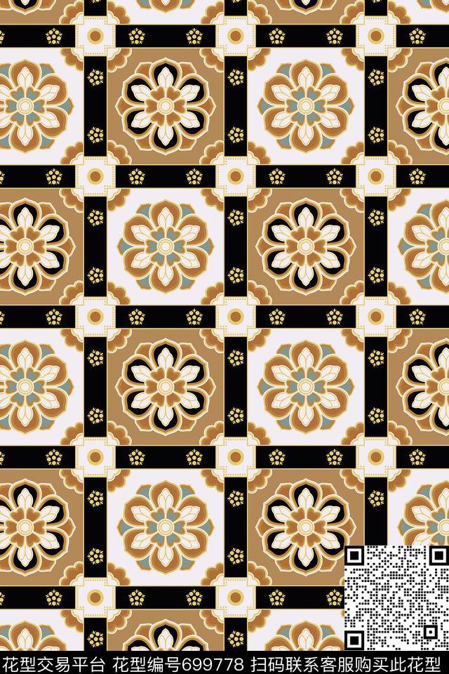 民族风方格花纹.jpg - 699778 - 工笔画 简欧 地毯 - 传统印花花型 － 男装花型设计 － 瓦栏