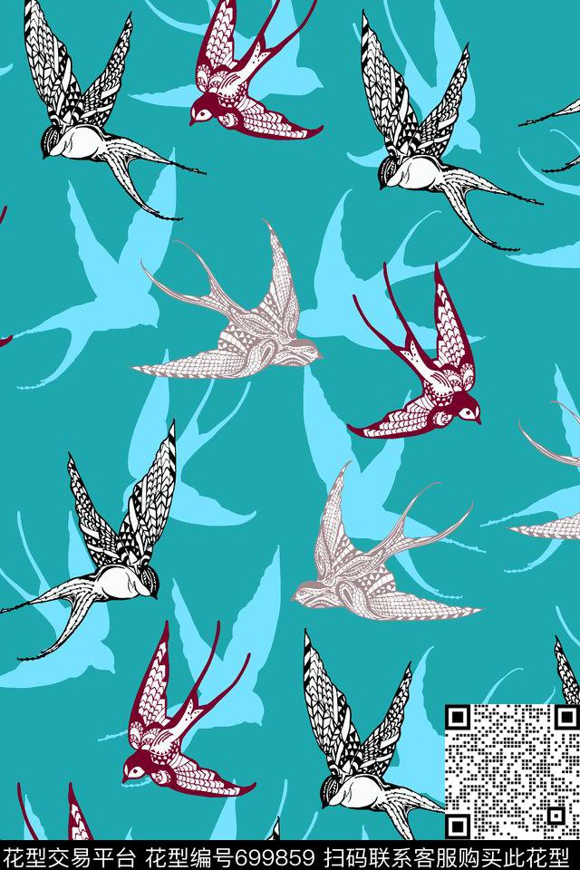 燕子飞舞09013c.tif - 699859 - 中国风 传统实色 燕子飞舞 - 传统印花花型 － 女装花型设计 － 瓦栏